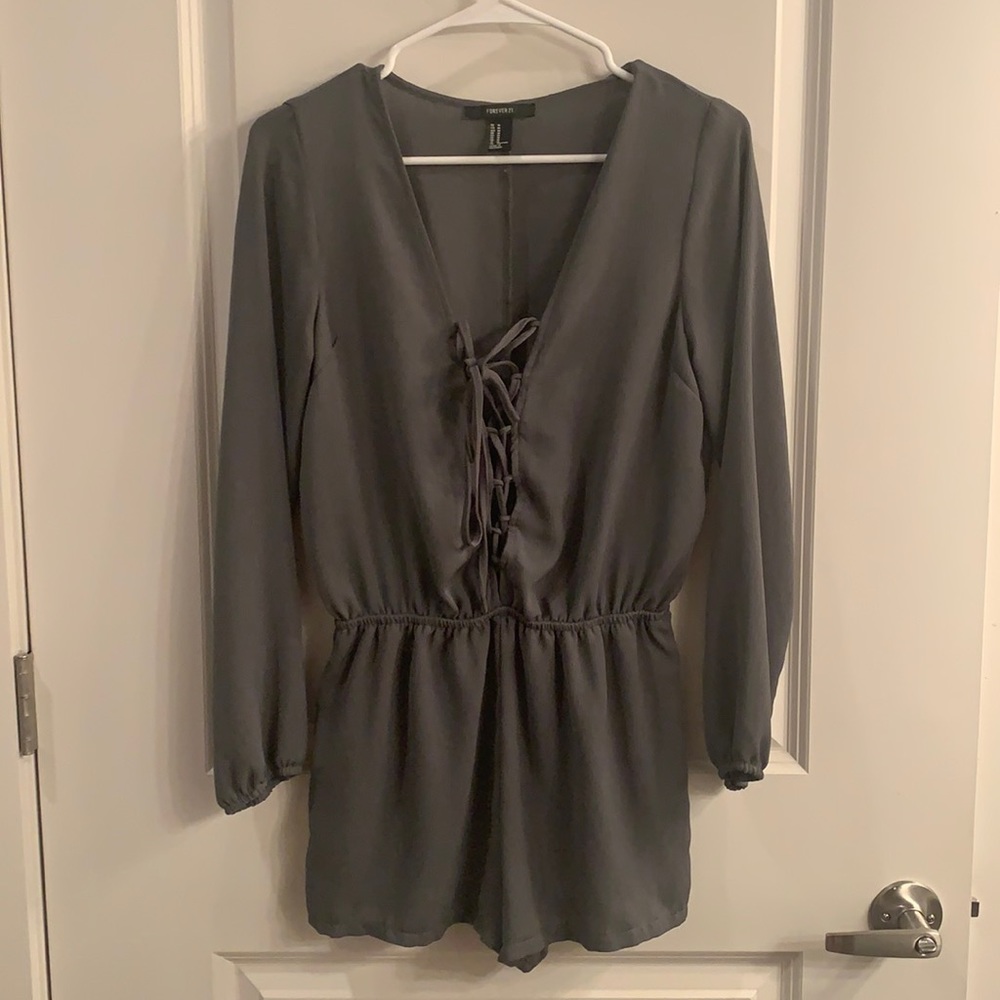 Green tie up romper